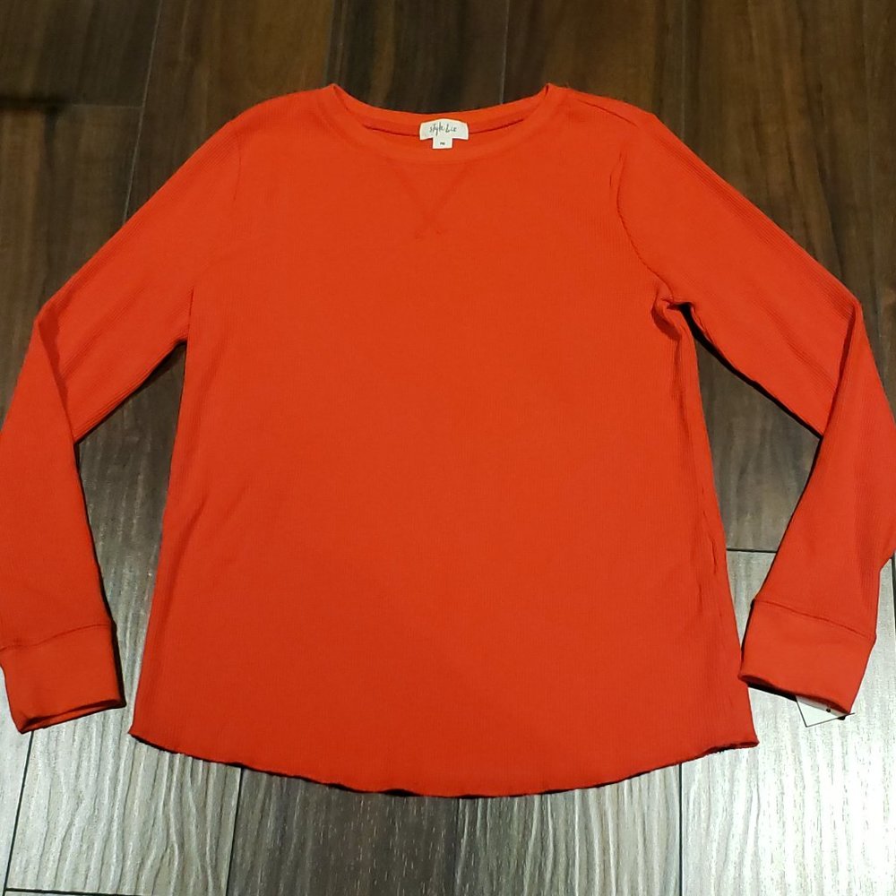 Style & Co Fiery Red Waffle Pullover - Sz Petite P - NWT - Picture 2 of 6